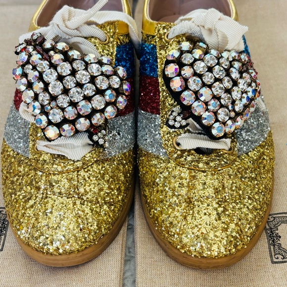 Gucci 494609 Multicolor Glitters Heart Rhinestones Sneakers Shoes w/ Dustbag/box - Picture 3 of 16